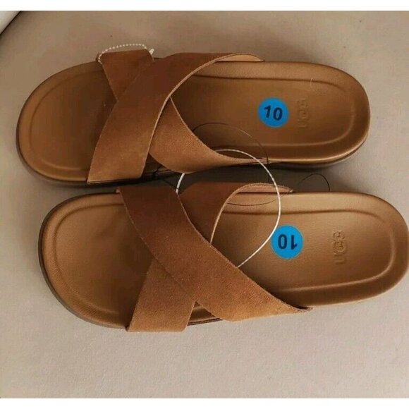 NEW UGG MEN'S WAINSCOTT SLIDE CHESTNUT SUEDE SANDALS SLIPPERS SZ 10 - Picture 4 of 8